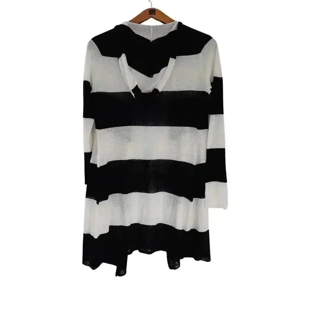 Acrobat Black and White Striped Linen Cardigan Long Sleeve Women's Size S - Picture 4 of 7